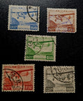 JAPAN  1929 AIRMAIL Passenger plane over Lake Ashi set Sk A1-5 Sc C3-C7 Used
