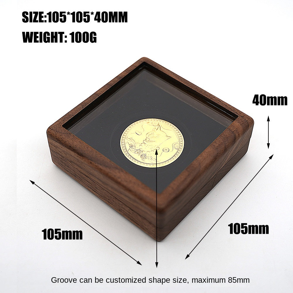 Black walnut solid wood gold and silver coin brooch commemorative coin badge packaging wooden box