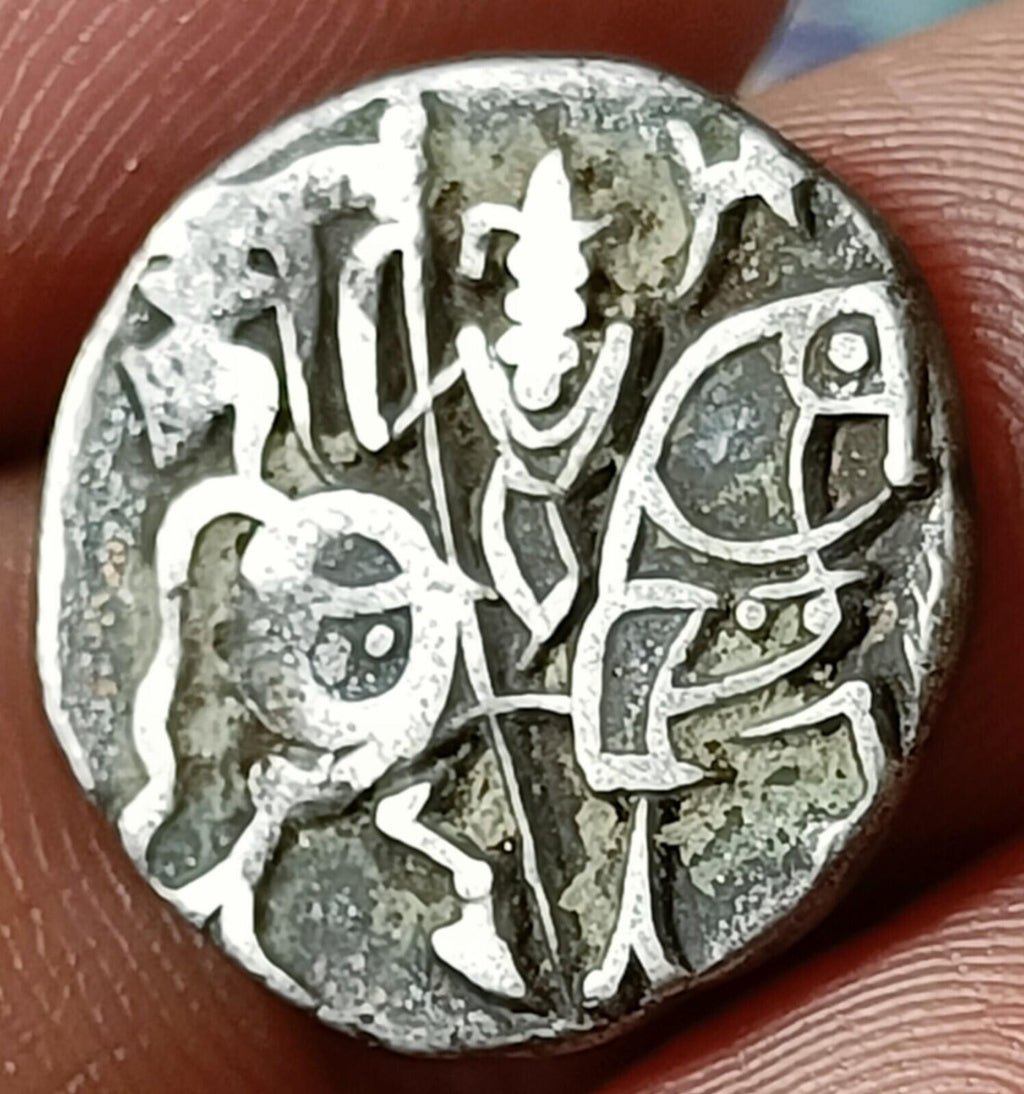 #PD20#Indian Indus valley Area Samanta Deva (850 AD) silver HORSE & BULL coin.