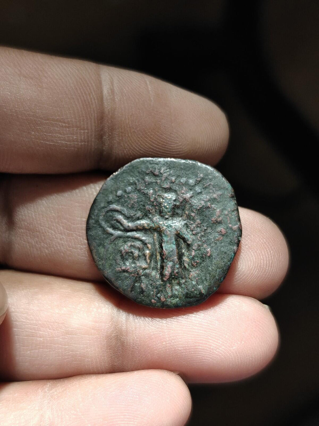 HUVISHKA Kushan Empire INDIA Ancient Authentic Greek Coin MAO ELEPHANT*