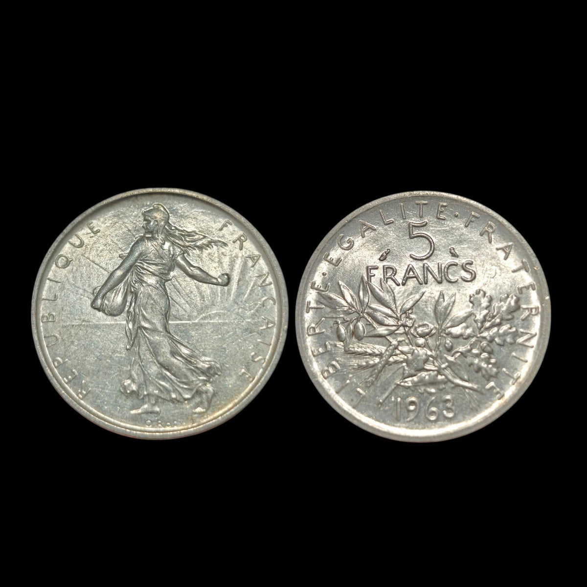 1963 FRANCE Grande Pièce de 5 Francs en Argent avec la Semeuse #5