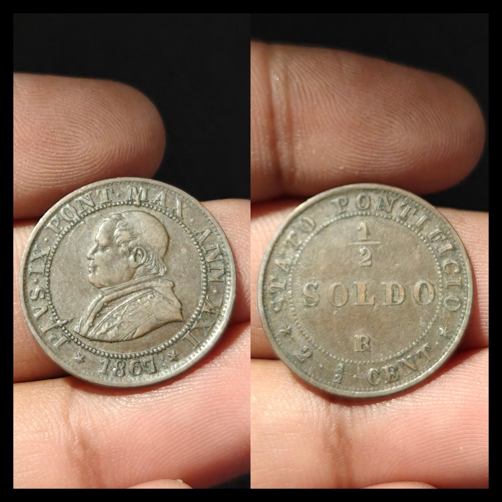 1867 R 1/2 Soldo (2 1/2 Cent) États Pontificaux, Italie