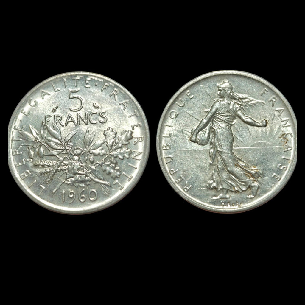 1960 法国 法语 大型带播种者SOWER WOMAN银币5法郎14#