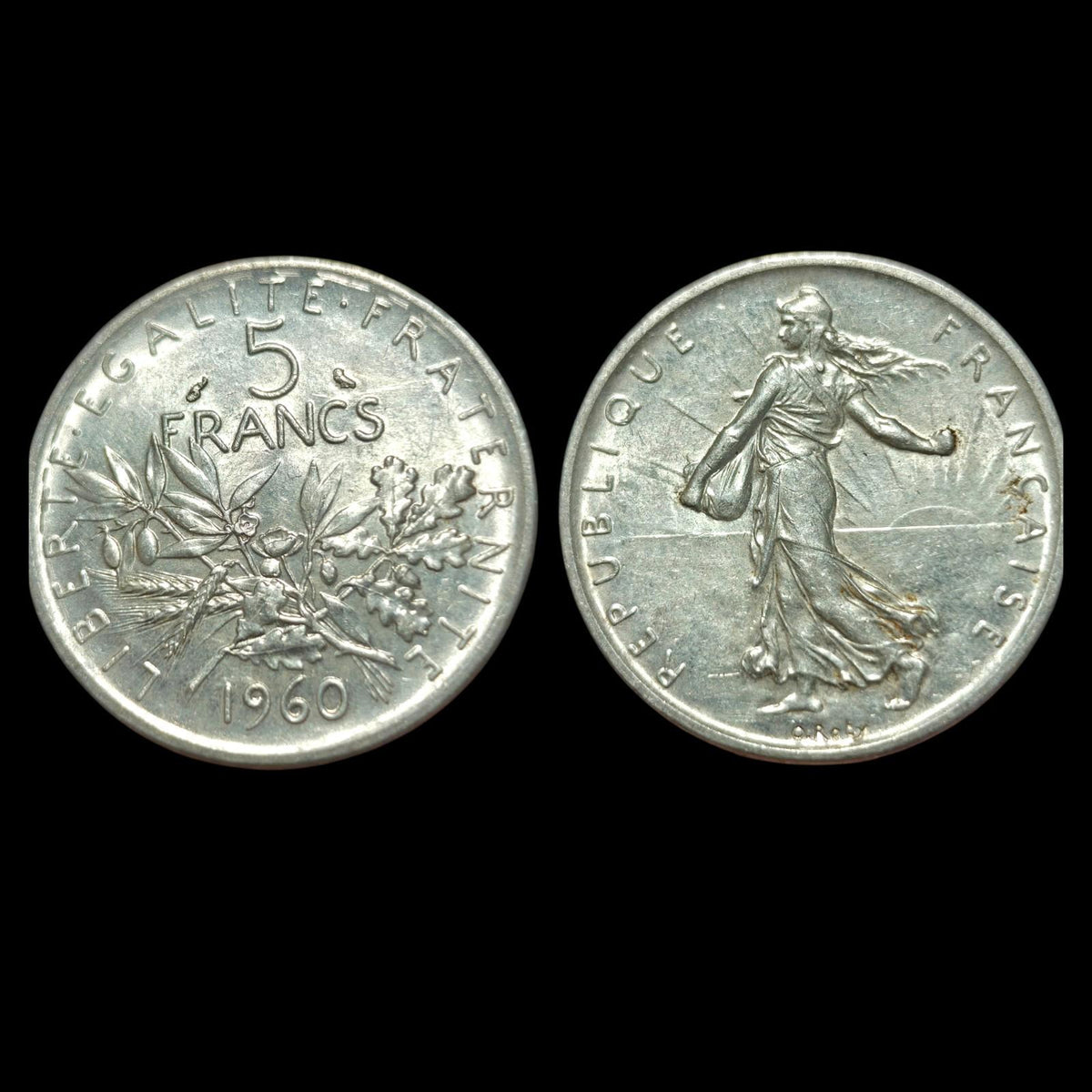 1960 法国 法语 大型带播种者SOWER WOMAN银币5法郎14#