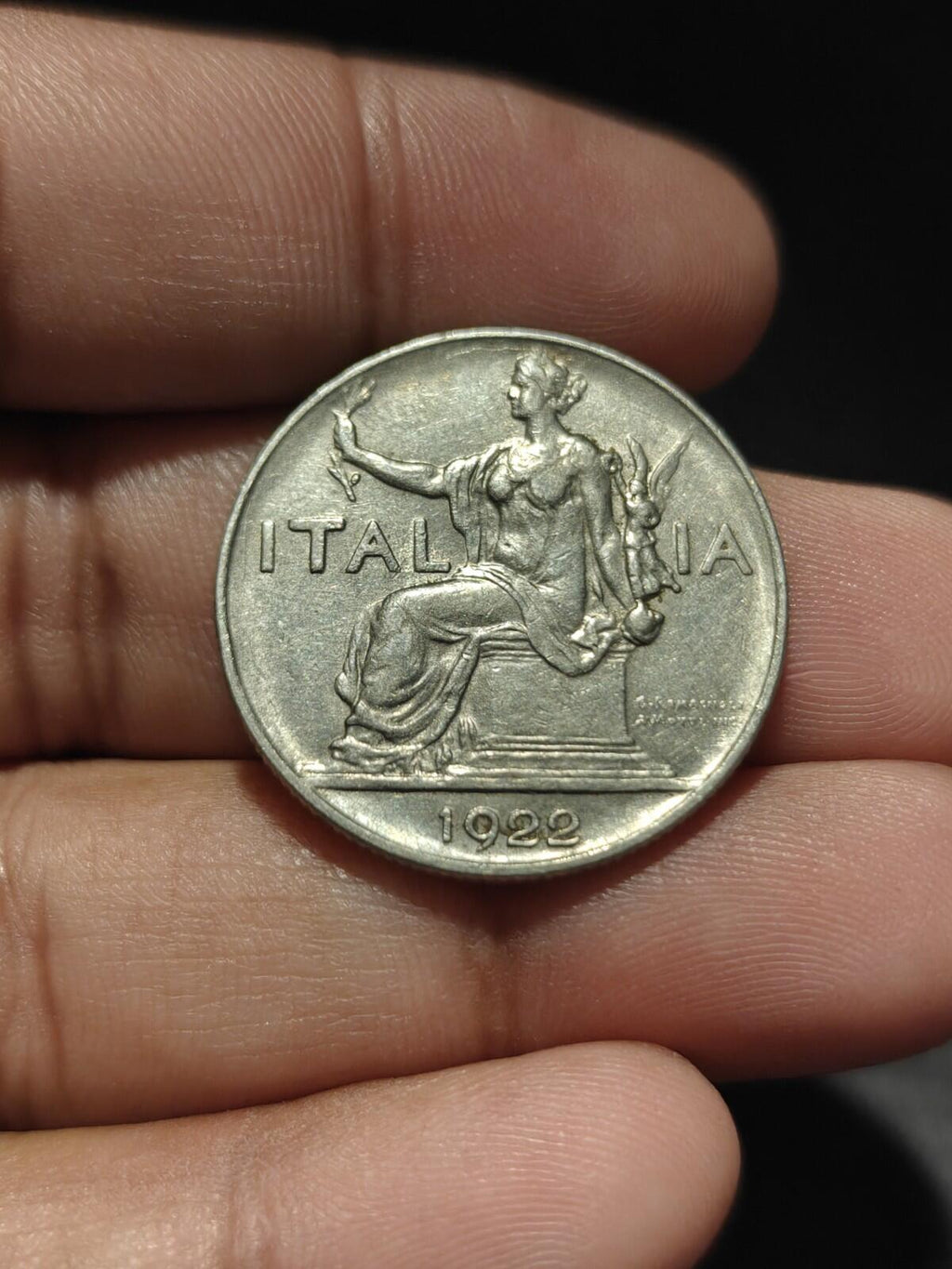 1922 Italy One 1 Lira Seated Female Left Nickel World Coin Scarce Coin