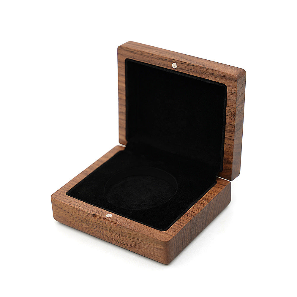 Black walnut solid wood gold and silver coin brooch commemorative coin badge packaging wooden box