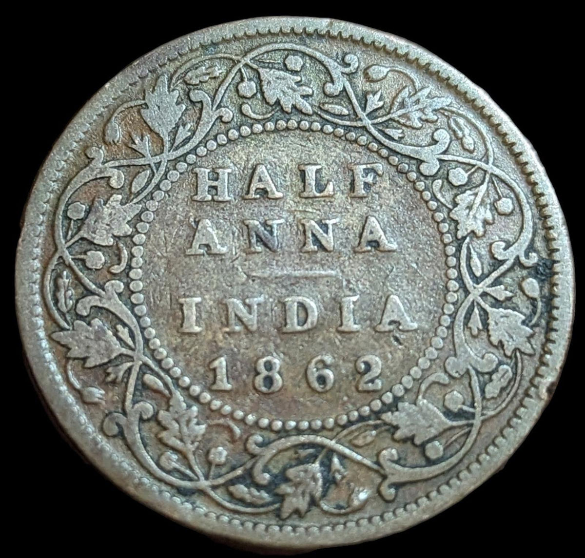 1862 Inde-Britannique 1/2 Half Anna KM# 468