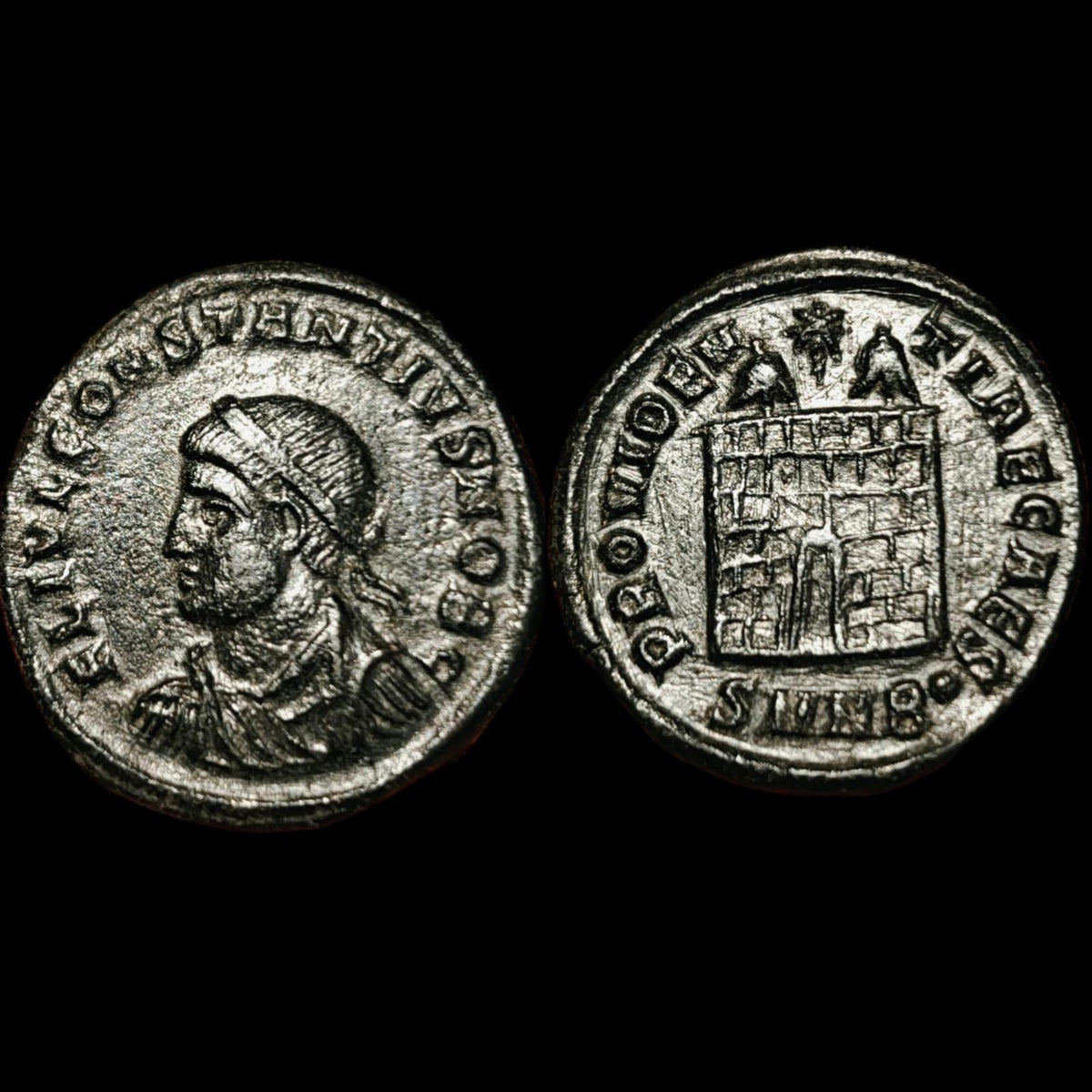 Constantin César Rare authentique monnaie romaine antique Porte de camp Atelier de Nicomédie