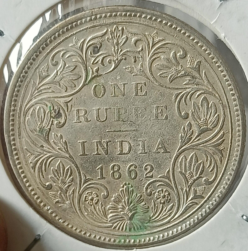#VD8#Victoria British India silver Rupee 1862 Top grade 4 DOT bellow the date