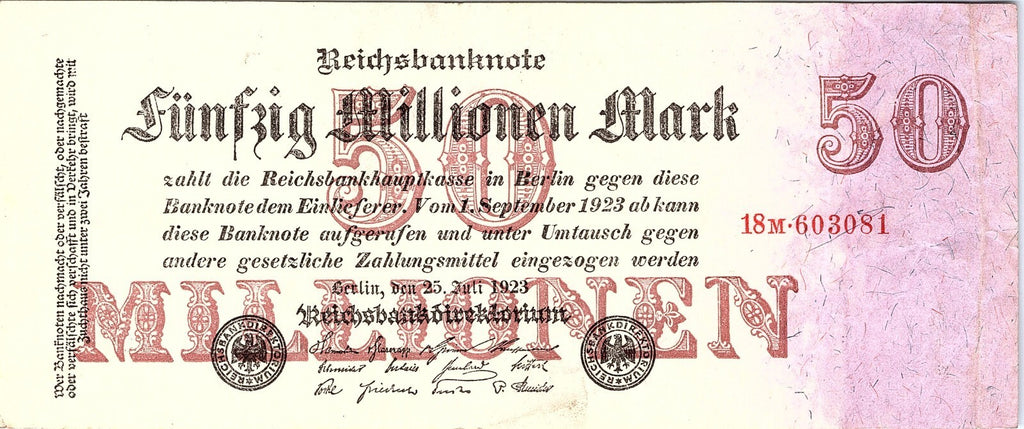 GERMANY REICHSBANKNOTE 50 MILLION MARK 1923