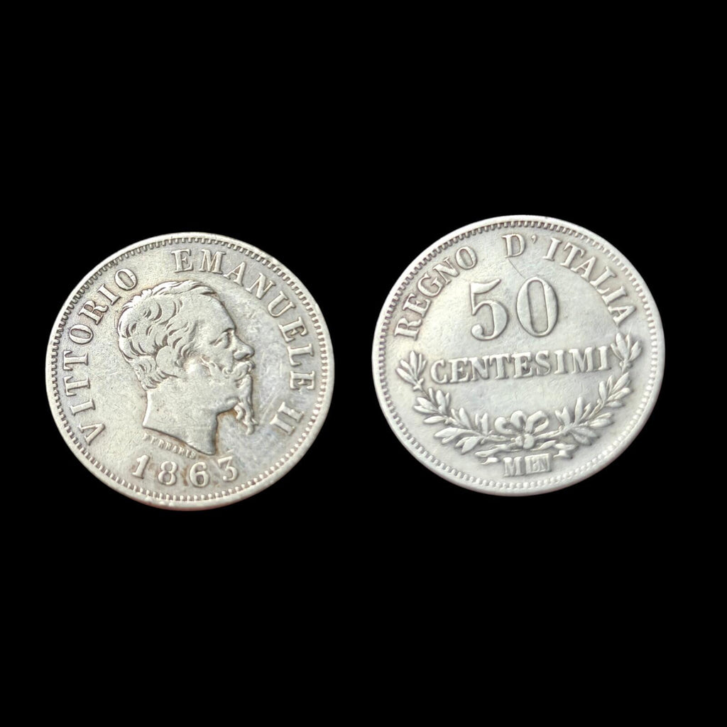 ITALIE VITTORIO EMANUELE II 1863 M BN 50 Centimes ARGENT 0.835