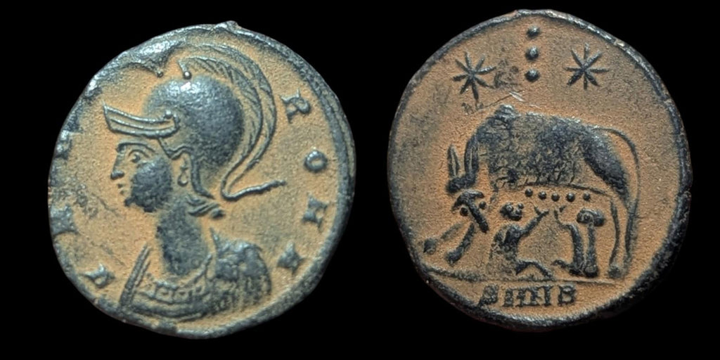 Jumelles Louves URBS Déesse Rome Constantin le Grand Pièce de Monnaie Romaine Commémorative