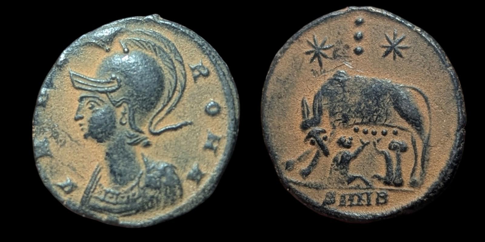 Jumelles Louves URBS Déesse Rome Constantin le Grand Pièce de Monnaie Romaine Commémorative