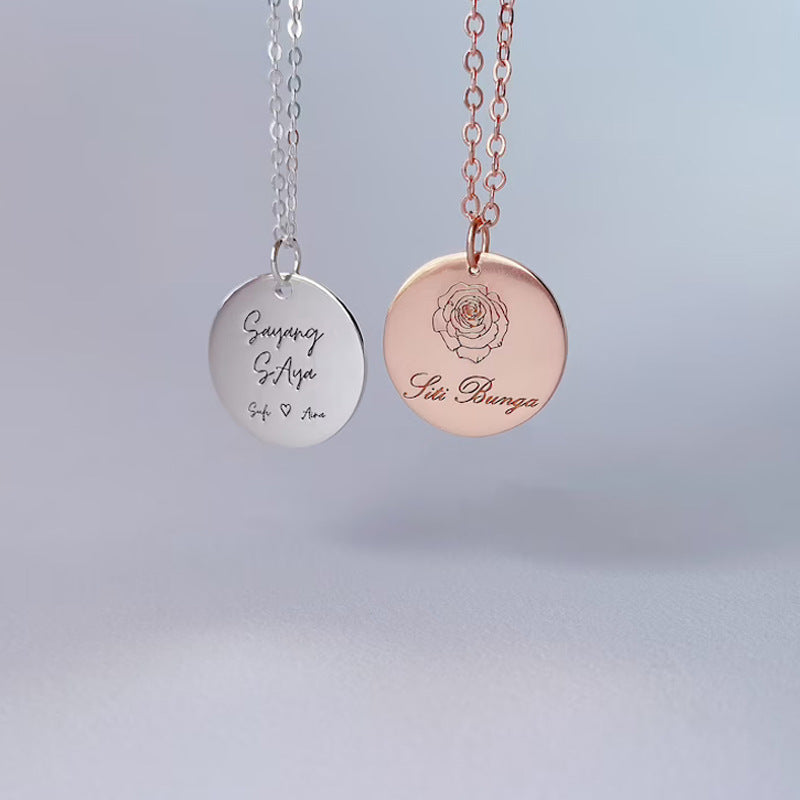 Personalized Signature Coin Necklace Stainless Steel Pendant DIY Necklace
