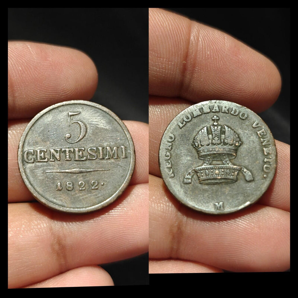 1822 M États italiens Lombardie Vénétie 5 Centesimi Pièce Cuivre Italie