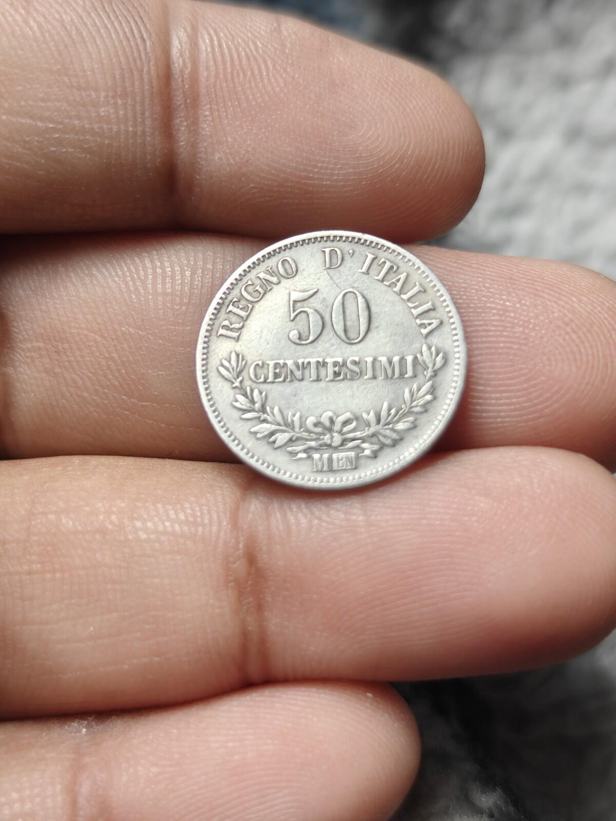 ITALIE VITTORIO EMANUELE II 1863 M BN 50 Centimes ARGENT 0.835