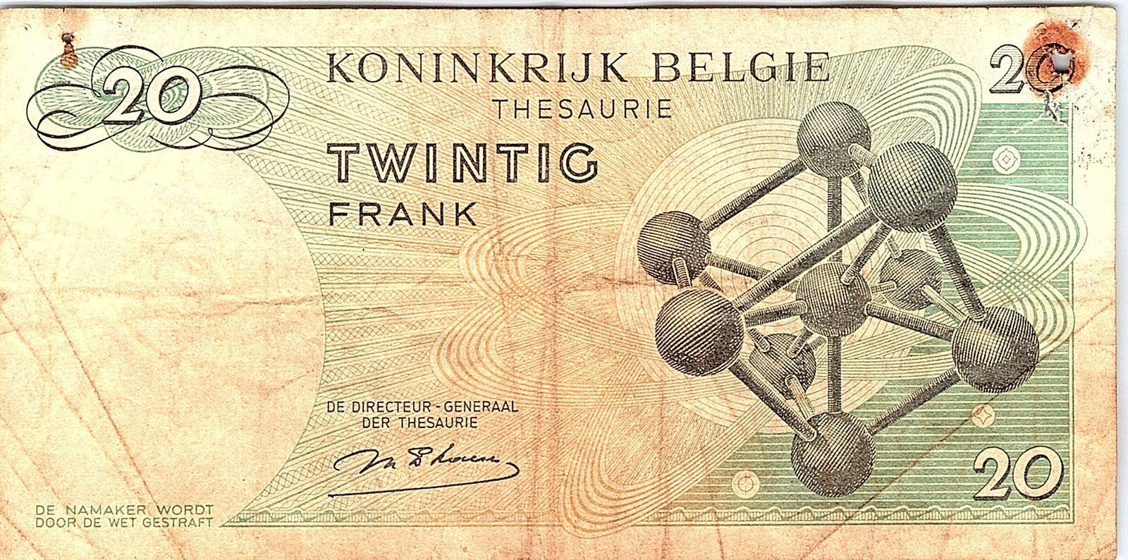 Belgium  20 francs 15.06.1964 Tear Fault