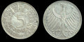 1966-D Germany Federal Republic 5 Mark  Xf Extra Fine 0.625 Silver Coin