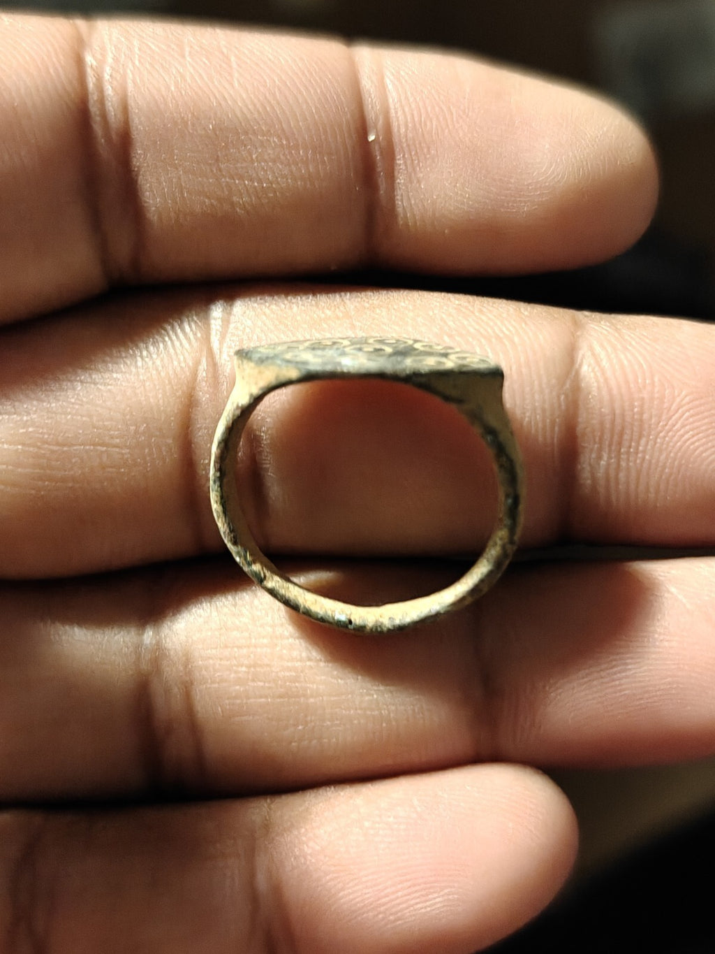 Ancient Bronze Ring GENUINE Roman Byzantine Ornamented Collectible Dark Patina