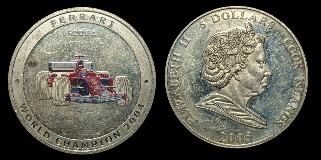 ÎLES COOK. 2005, 5 Dollars, Argent - 🥇 Ferrari F2004