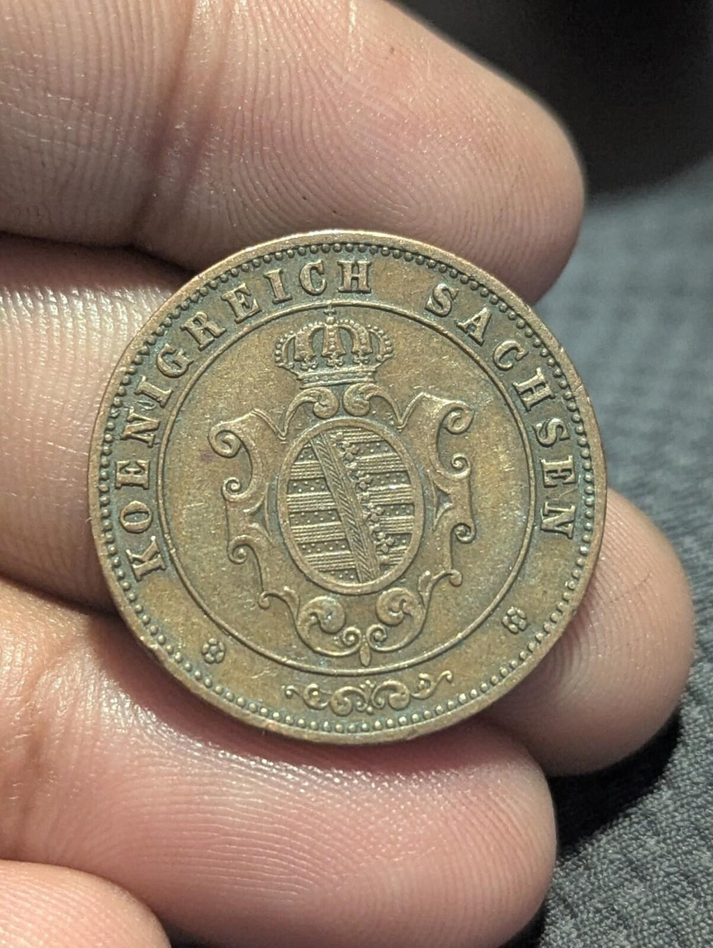 1864 B German States SAXONY ALBERTINE KING JOHANN I Old 5 Pfennig Coin