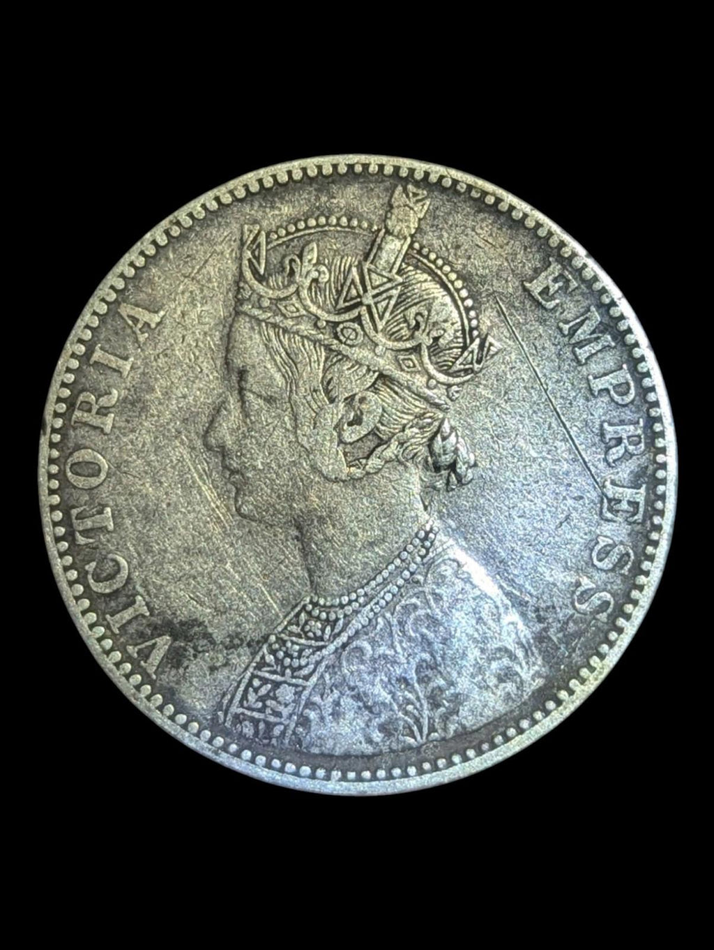 India 1897 Silver Rupee Calcutta Mint, Rare Key Date