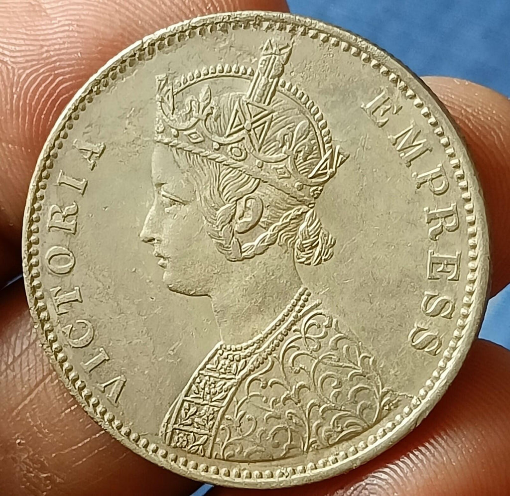 #U8#Victoria-British India colony-Silver Rupee-1877-Bombay Mint 11.6 gm