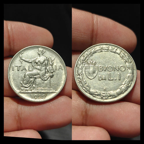 1922 Italy One 1 Lira Seated Female Left Nickel World Coin Scarce Coin