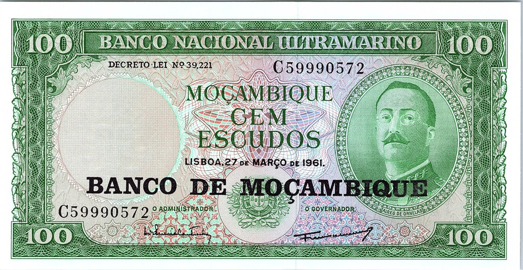 Mozambique 100  Escudos 27.3.1961 / 1976 circulated Banknote
