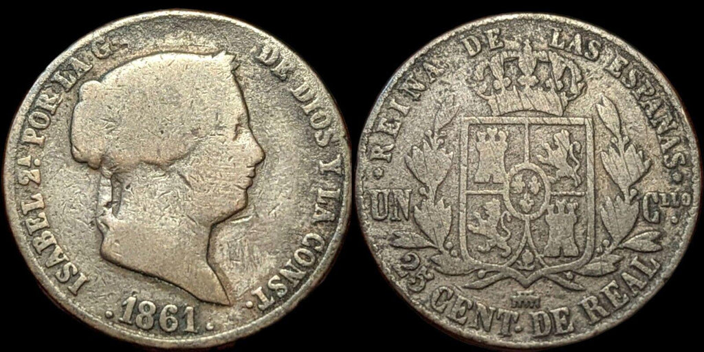 ESPAGNE 🇪🇸 25 CENTIMES 1858 ISABELLE II B46