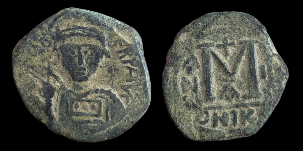 MAURICE TIBERIUS 582AD Big M Follis Nicomedia Ancient Byzantine Coin