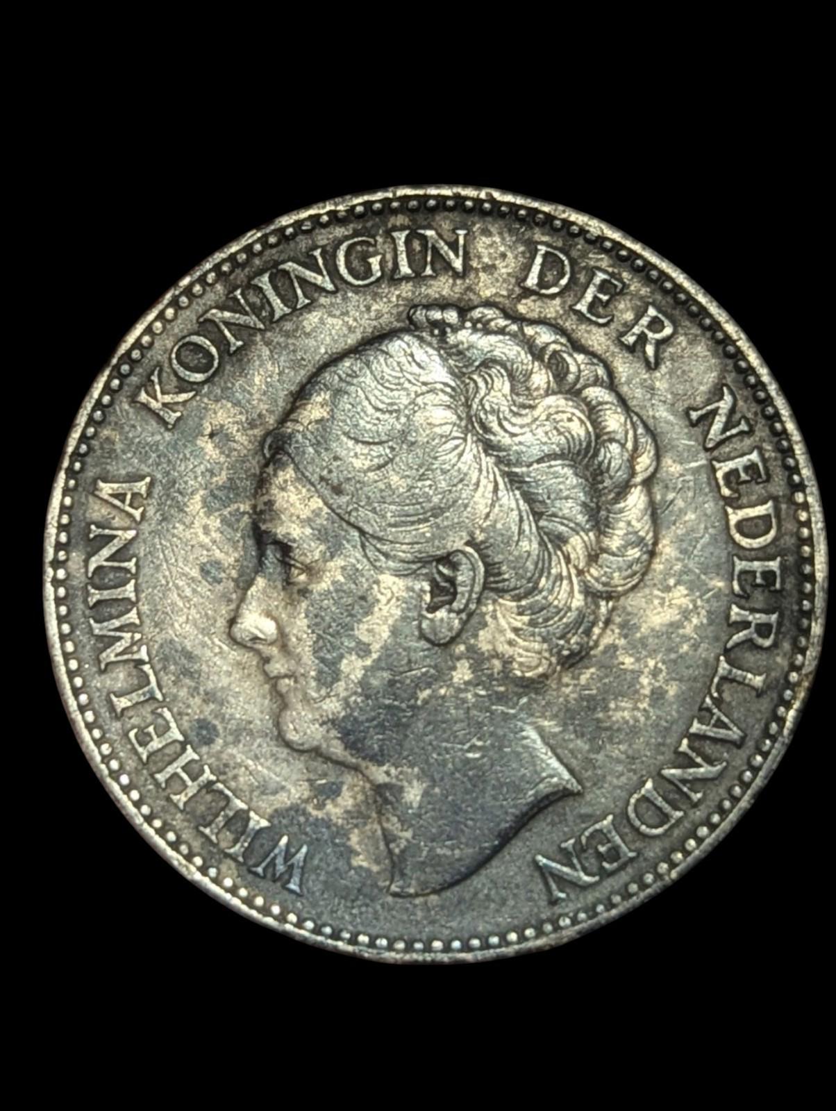1931 Royaume des Pays-Bas avec Reine WILHELMINA Pièce Vintage en Argent 1 Gulden