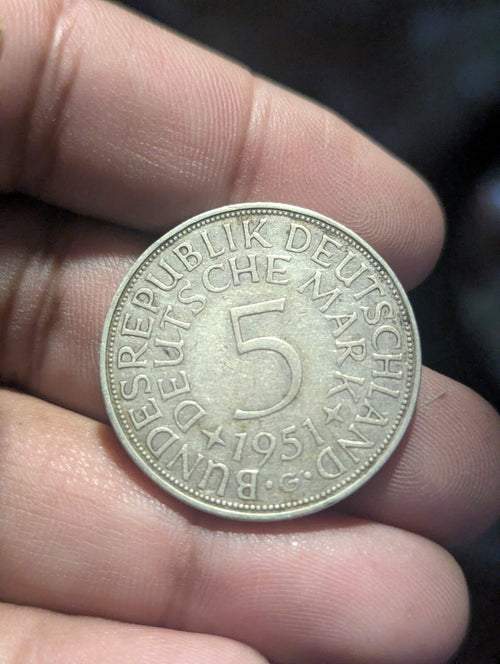 1951-G Germany 5 Marks- Silver- Scarce Better Date Uncirculated