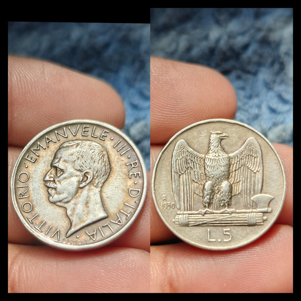 ITALY 5 Lire 1927 R - Silver 0.835 - Vittorio Emanuele III Uncirculated.