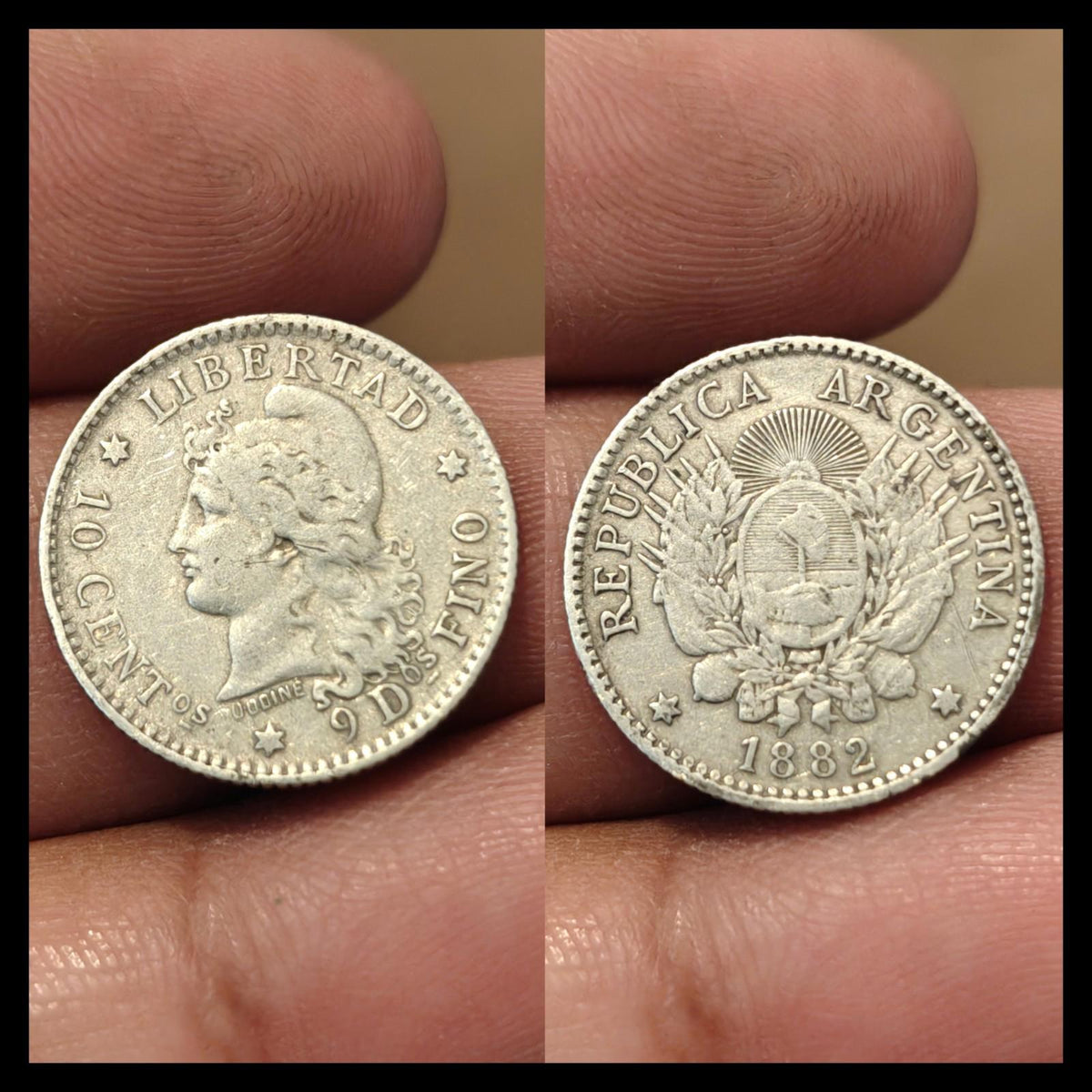 Argentine 10 Centavos 1882 Variété 2 Bas KM# 28 Pièce en argent