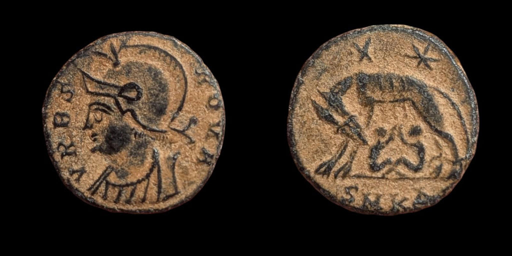 Louves jumelles URBS Déesse Rome Constantin Grande Monnaie romaine