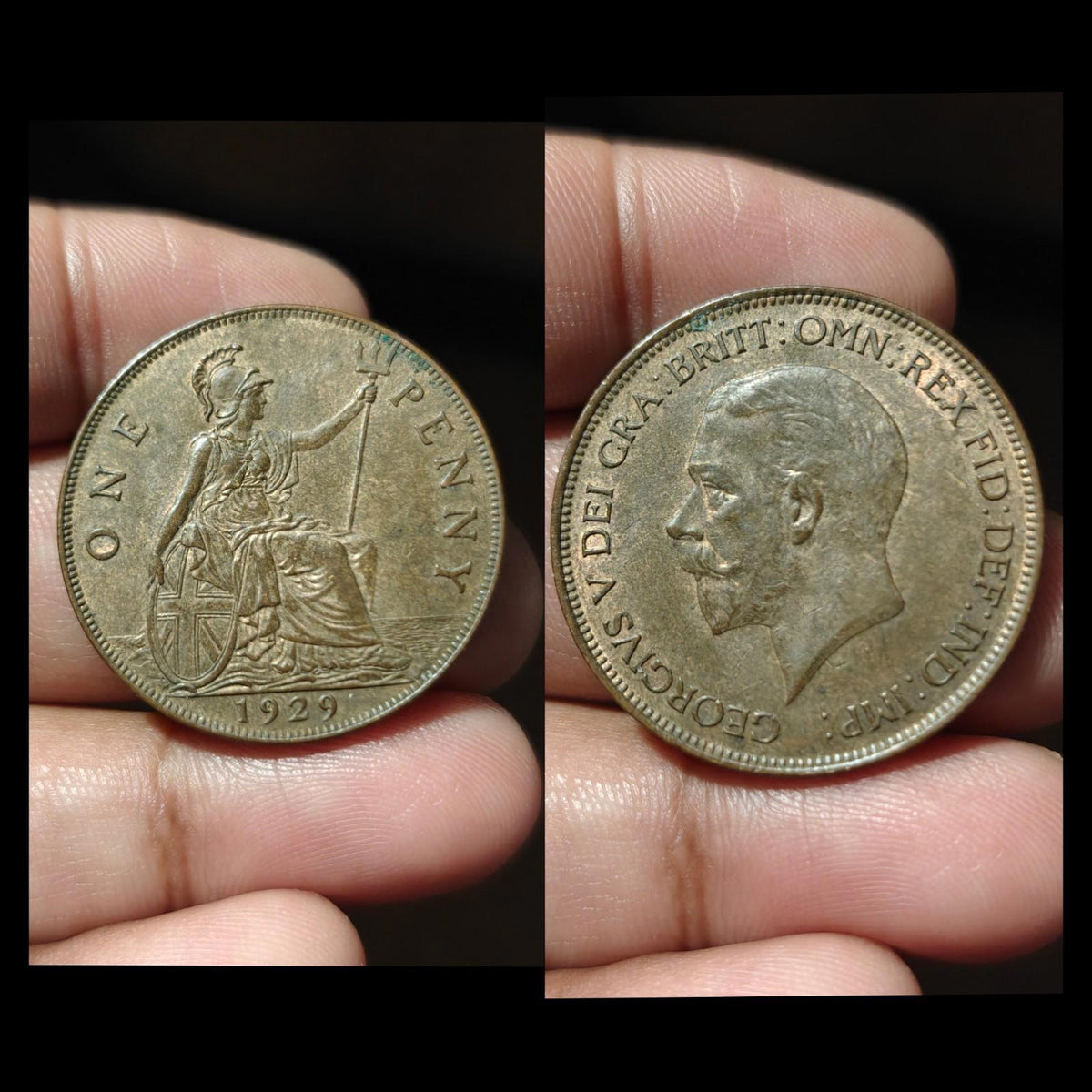 1929 Grande-Bretagne Royaume-Uni Une 1 Penny George V Belle pièce réelle Brillant
