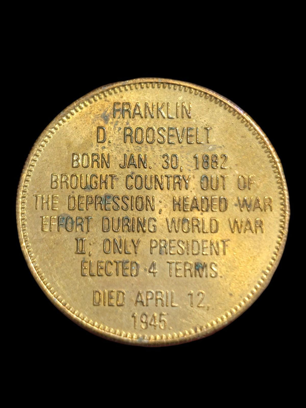 Franklin D. Roosevelt 32nd President Bronze Coin Medal Token