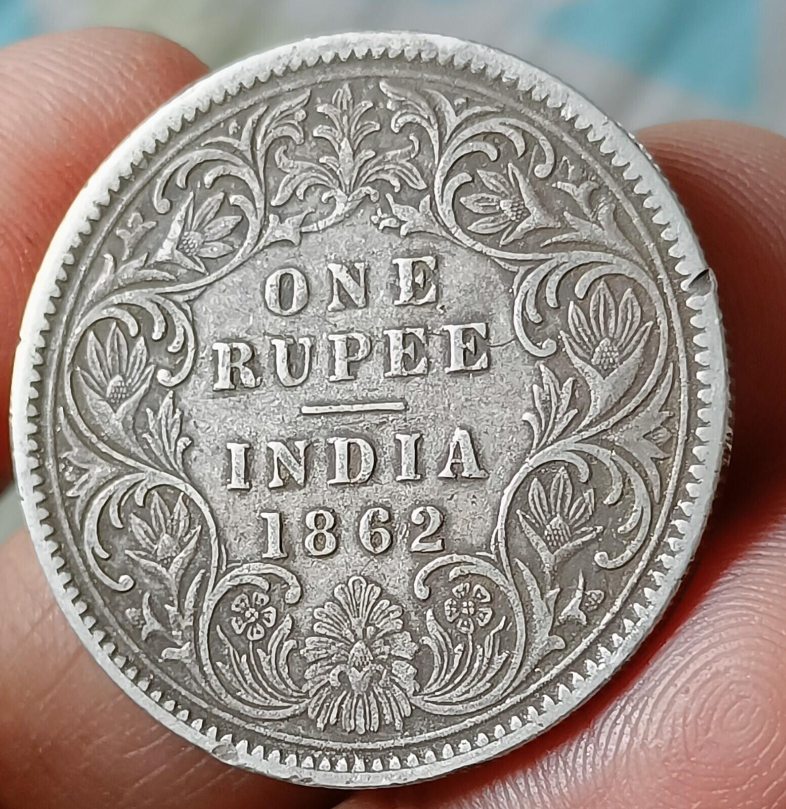 #O23#Victoria-British India Silver Rupee-1862-Madras Mint "A" bust rare