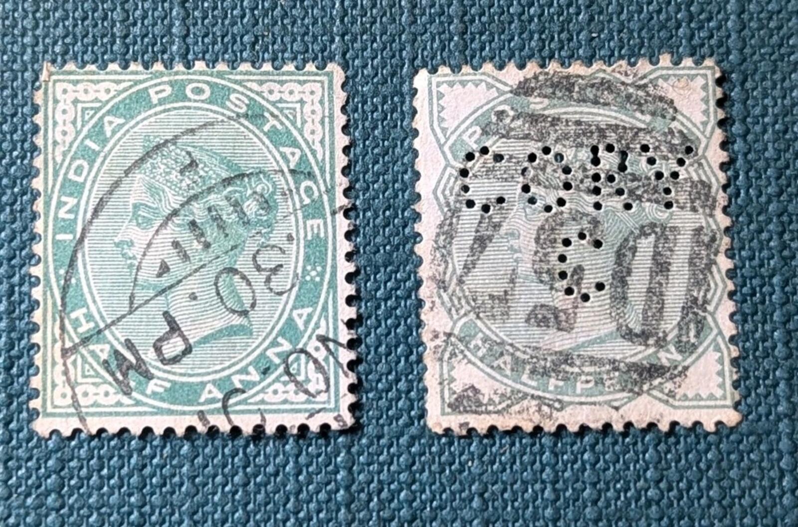 INDIA stamps 1855-1876 Queen Victoria Half anna And GB Half Penny Lot