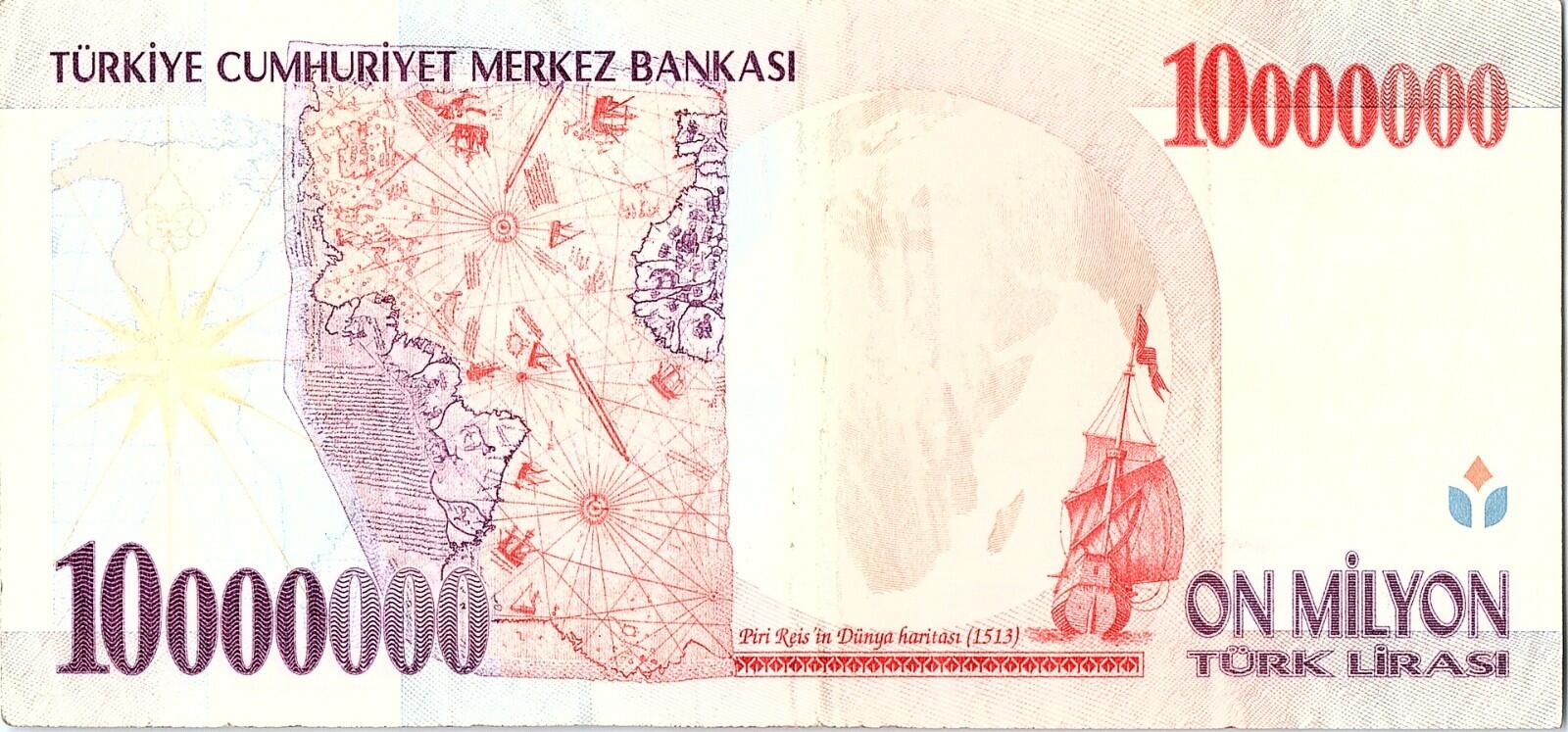 Turkey 10 Million Lira Banknote, F4792 ,  Circulated