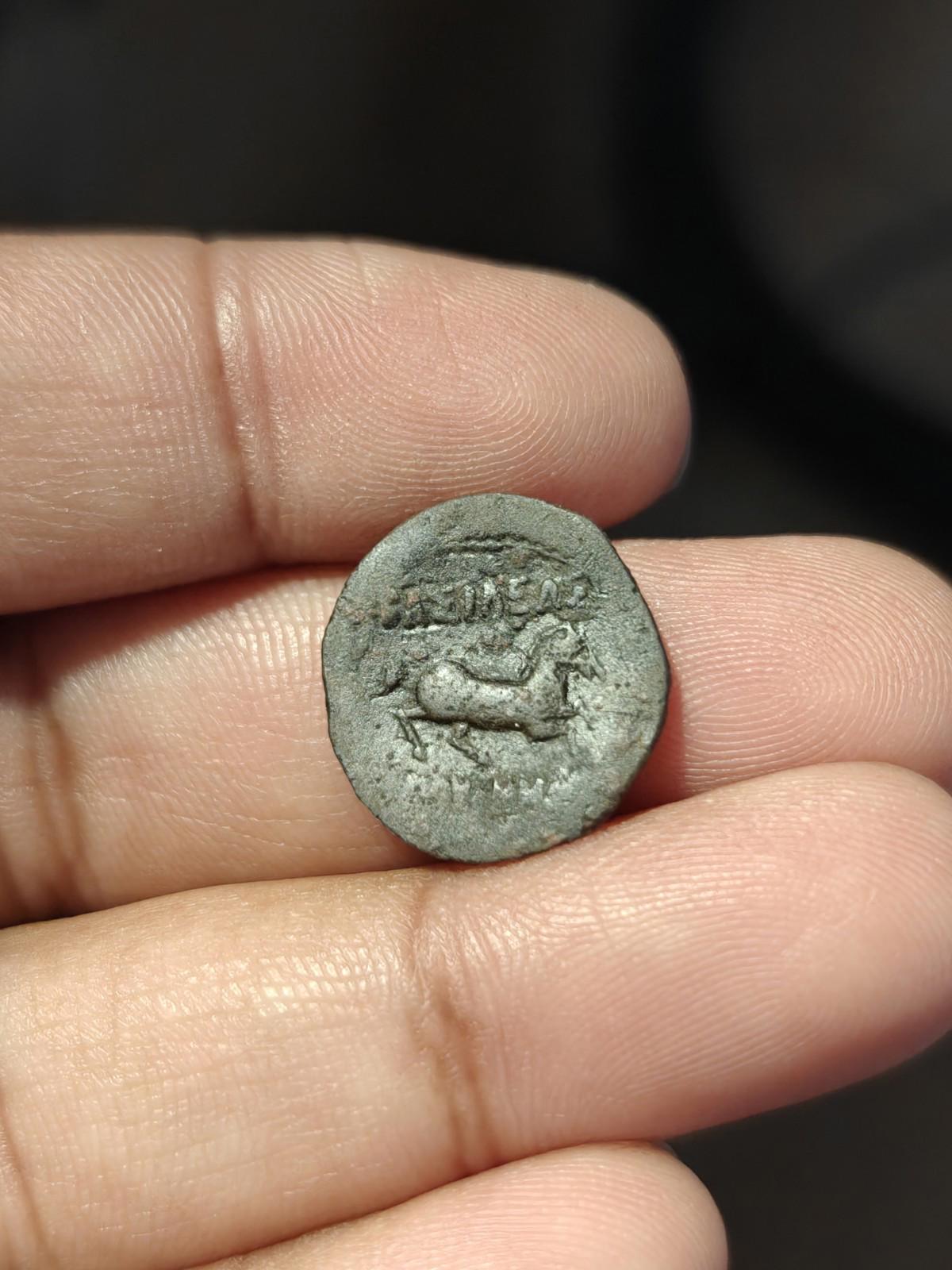 Indo-Grecs anciens, Roi de Bactriane Euthydème 230-190 av. J.-C. Demi-chalque en cuivre