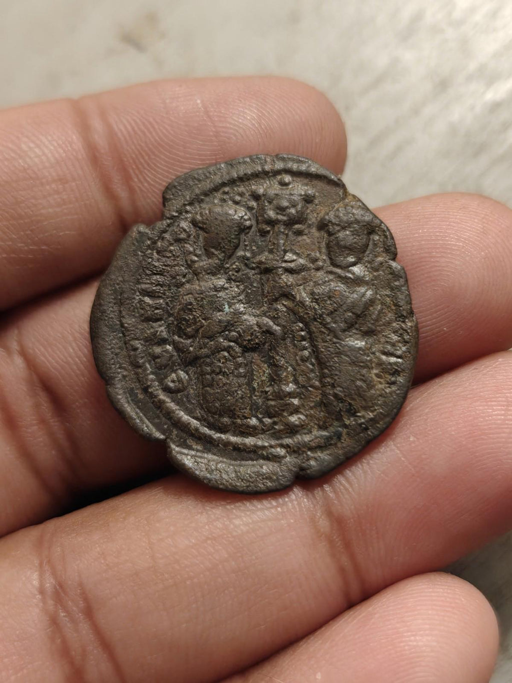 BYZANTINE. BRONZE  FOLLIS. CONSTANTINE X AND EUDOCIA, 1059-1067 AD. CHRIST%