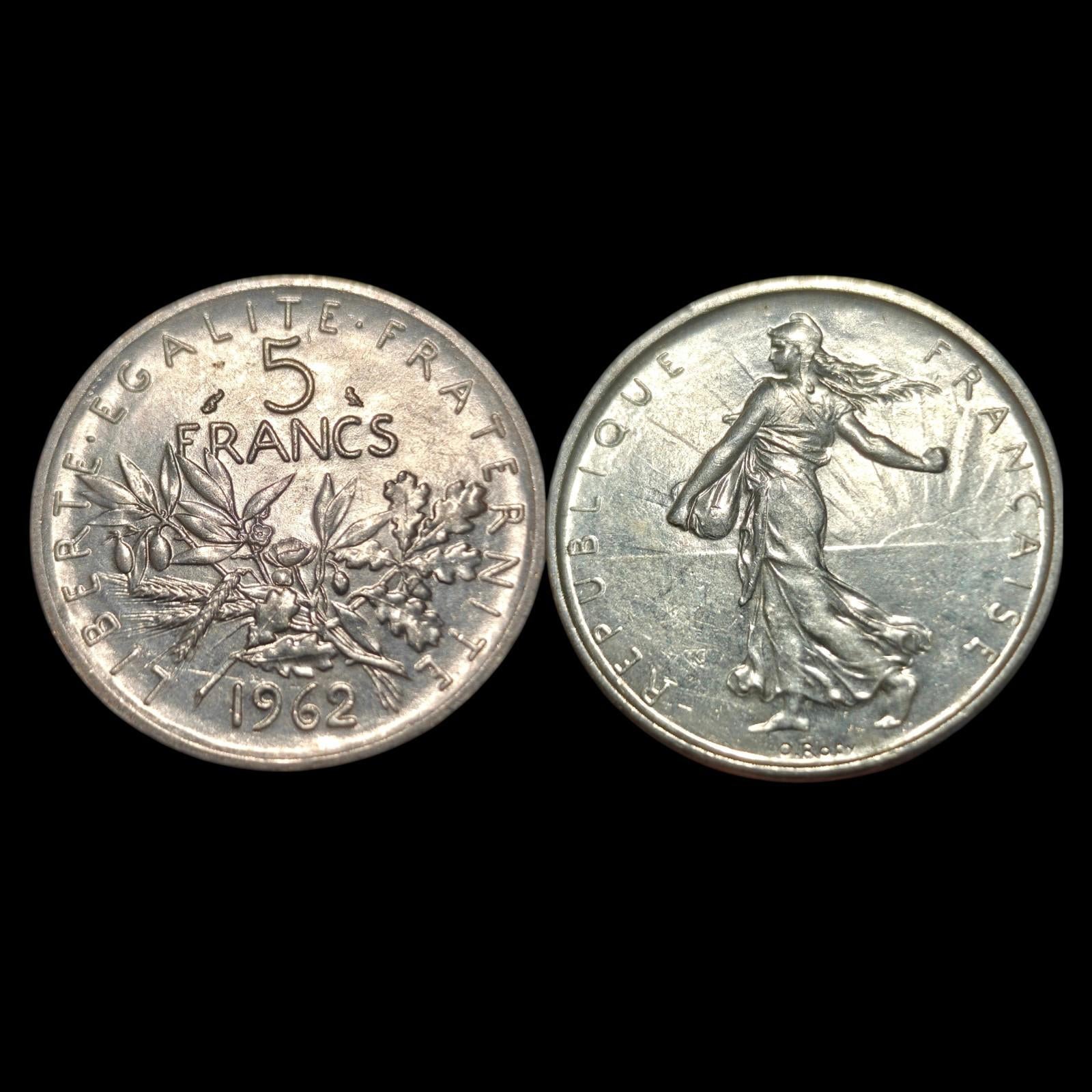 1962 FRANCE Grande pièce française de 5 francs en argent avec La Semeuse 16#