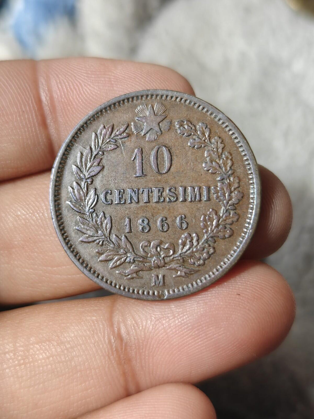 1866 M ITALY King Victor Emmanuel II Antique ITALIAN 10 Centesimi Coin