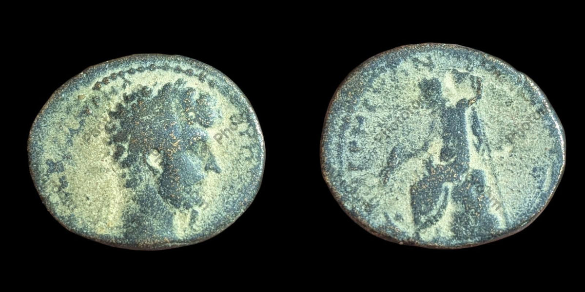 Ancienne pièce romaine Marc Aurèle AE23 de Cyrrhus Rare 161-180 ap. J.-C.