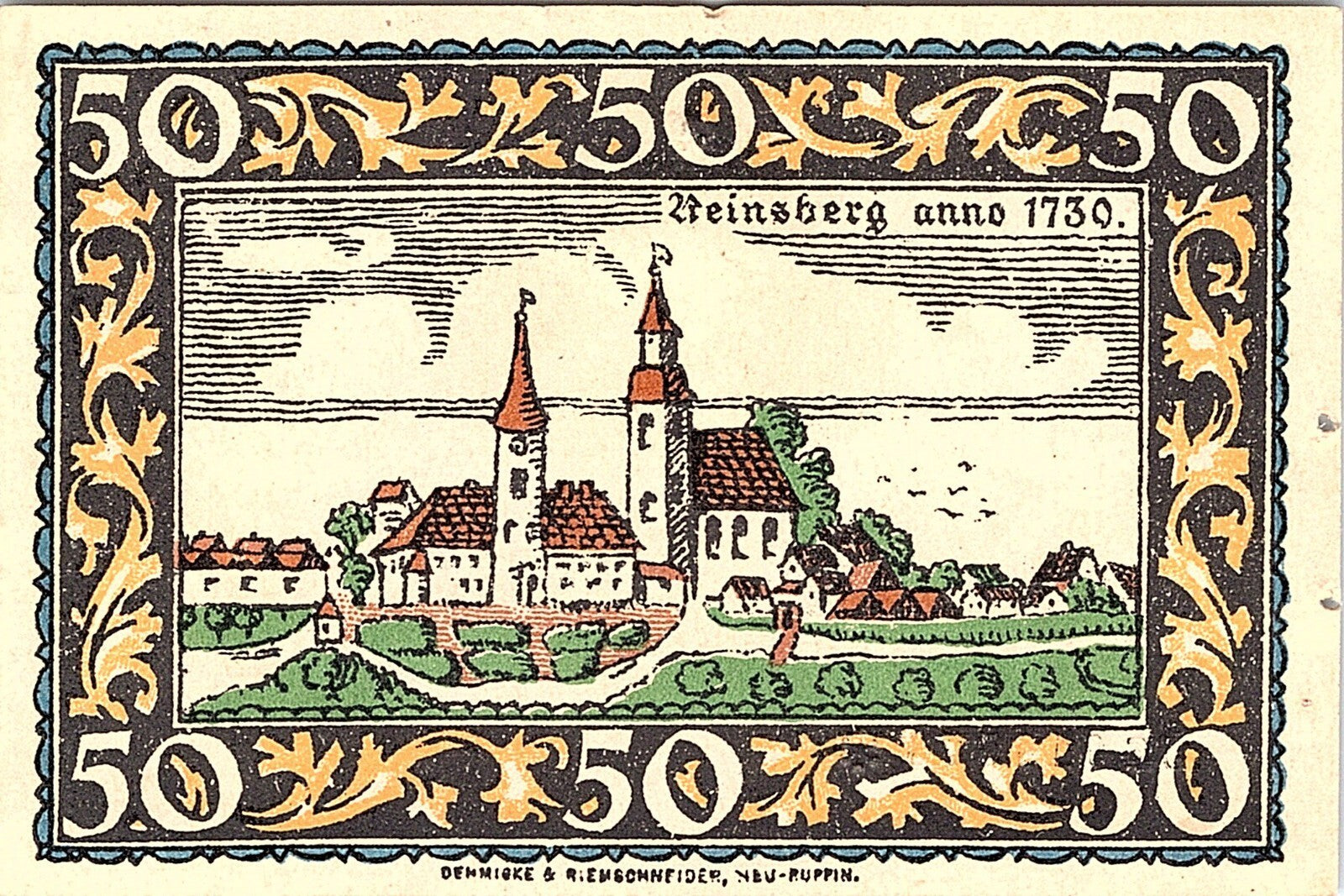 RHEINSBERG NOTGELD 50 PFENNIG 1921 EMERGENCY MONEY GERMANY BANKNOTE Post WWI
