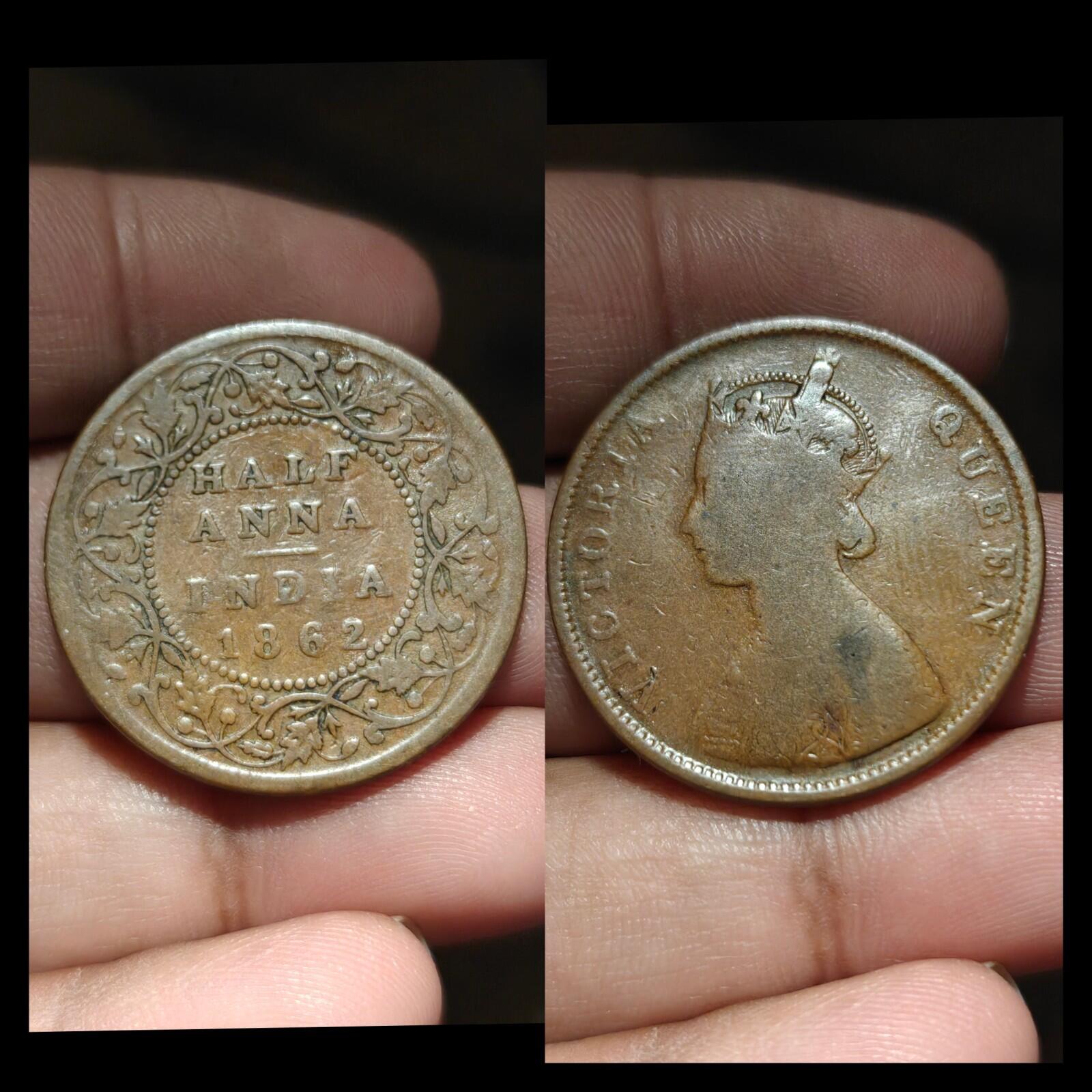 British India 1862 Victoria Queen Half Anna Rare Copper Coin