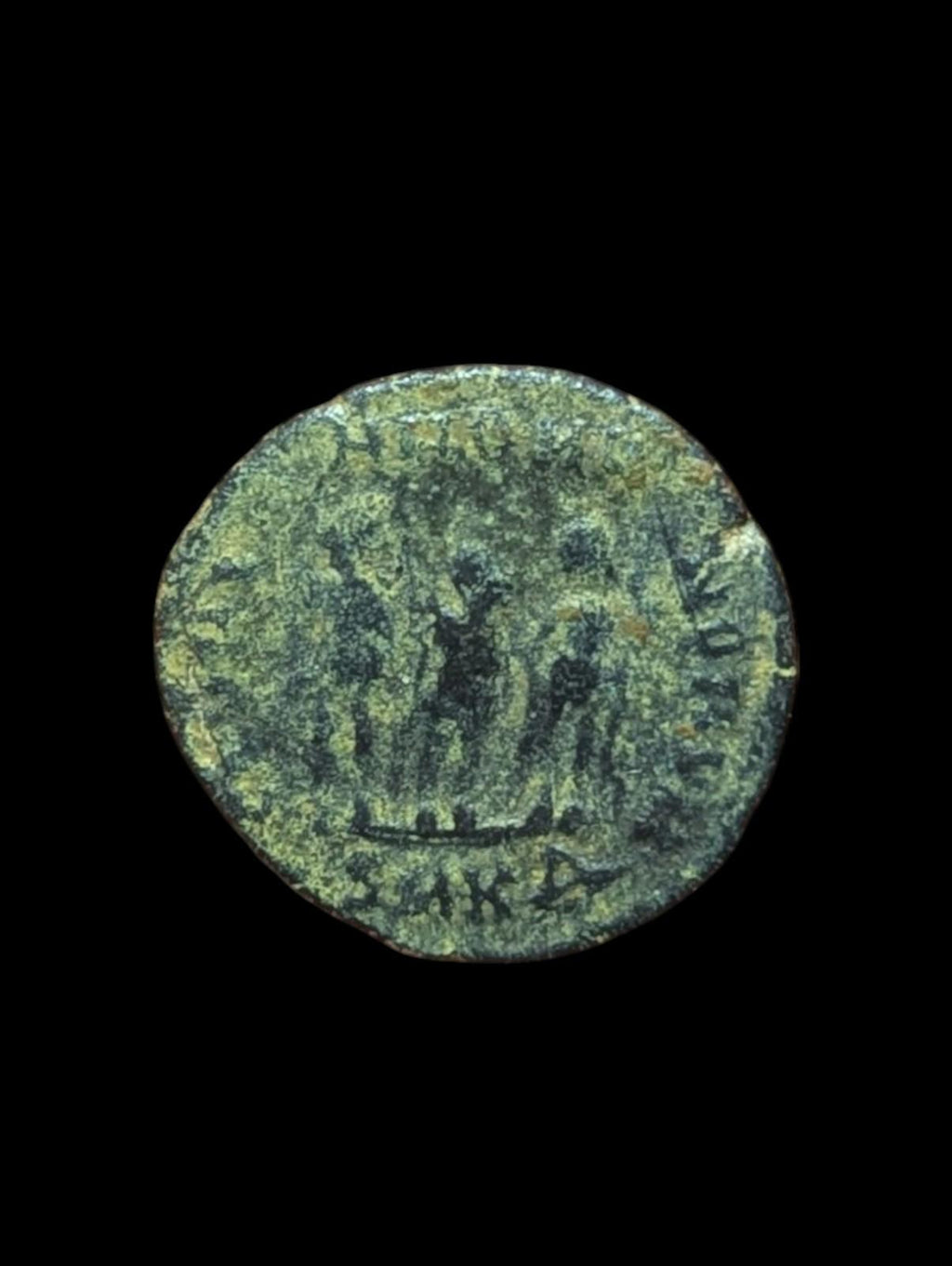 ARCADIUS 383 ap. J.-C. Ancienne monnaie romaine Trois empereurs avec lances