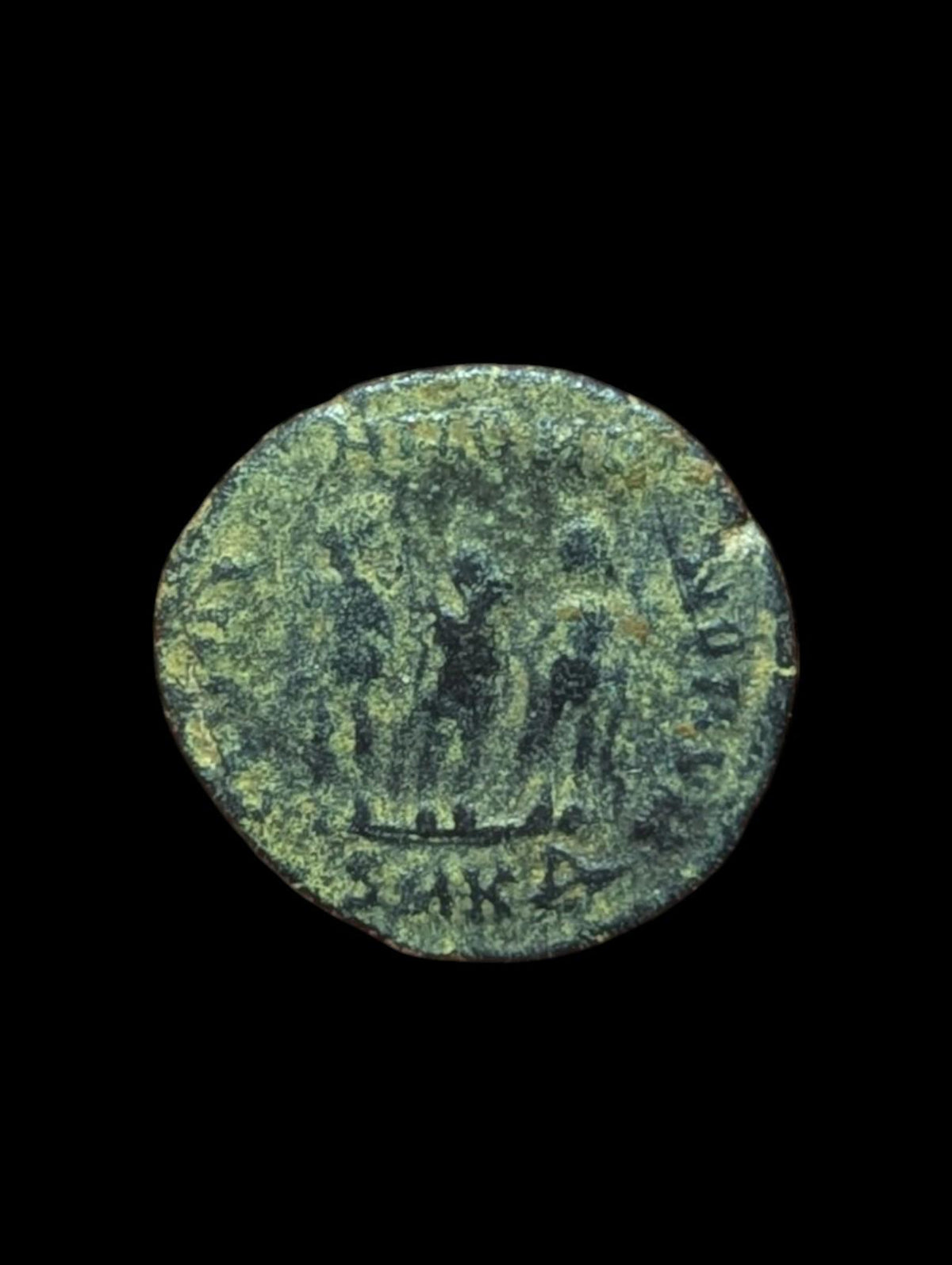 ARCADIUS 383 ap. J.-C. Ancienne monnaie romaine Trois empereurs avec lances